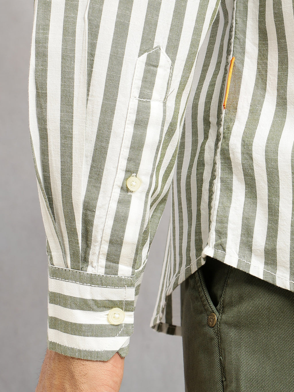 Thomas Scott Men Green Cricket Club Collection Slim Fit 100% Cotton Oxford Shirt with Vertical Stripes & Spread Collar