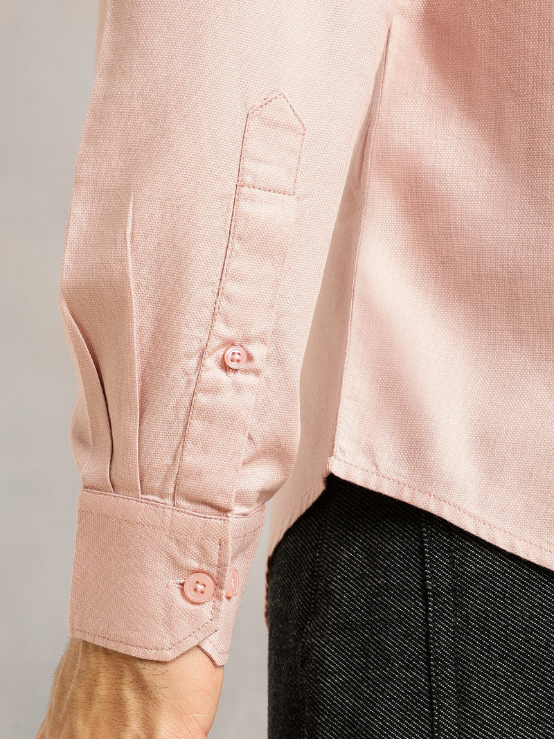 Thomas Scott Men Pink Slim Fit Long Sleeves Solid Spread Collar 100% Cotton Twill Casual Shirt