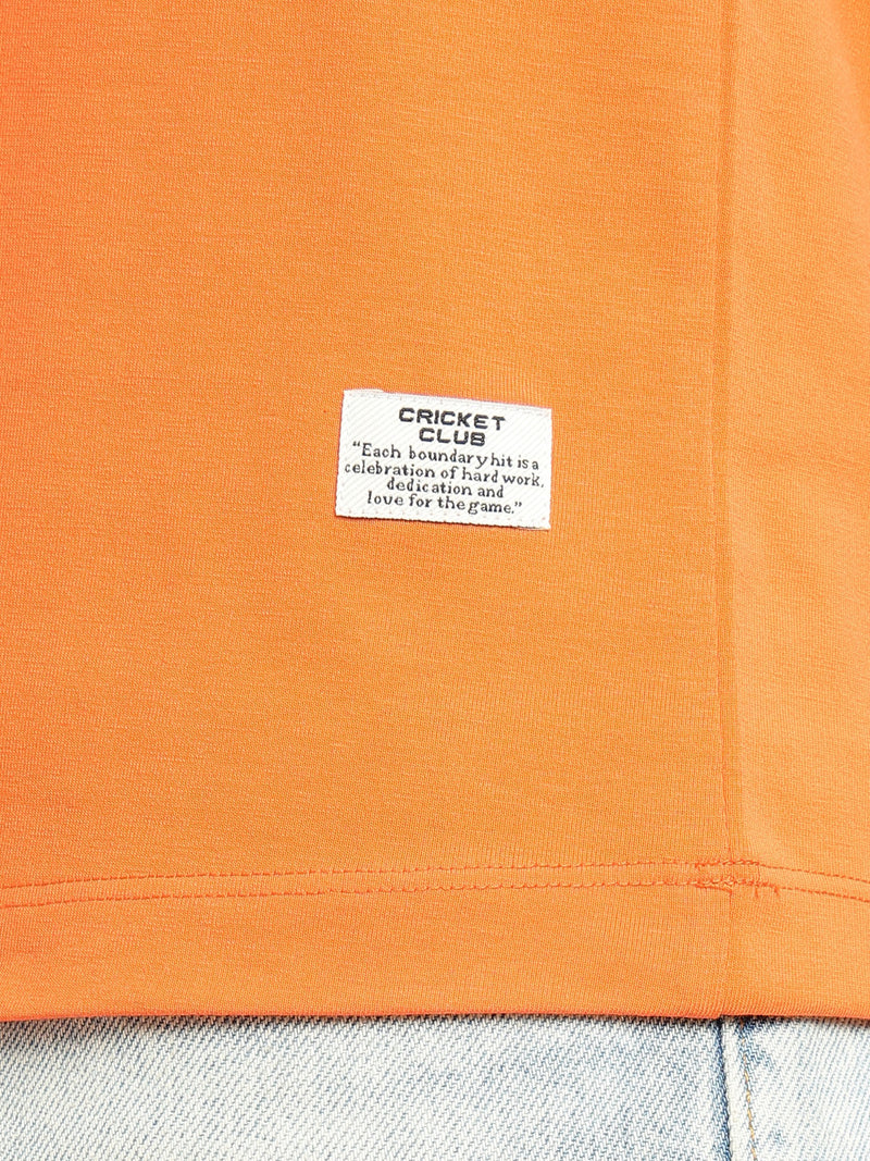 Thomas Scott Men Orange Cricket Club Collection Regular Fit Round Neck Short Sleeves Polycotton Solid Knitted T-shirt