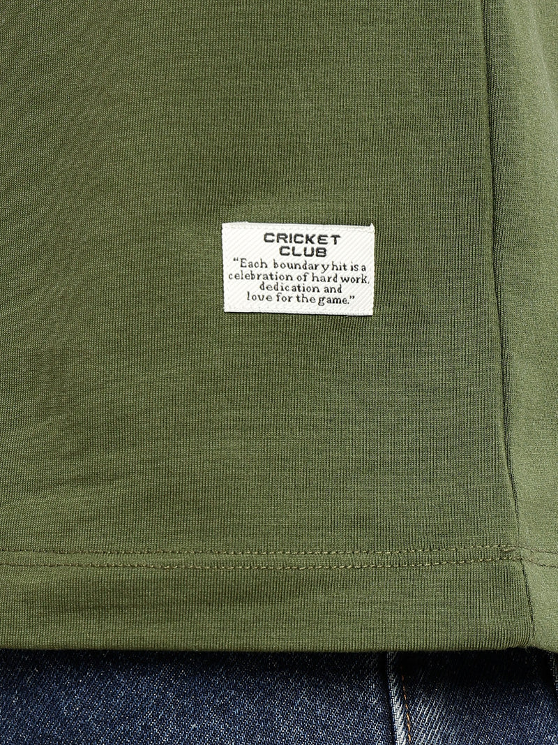 Thomas Scott Men Green Cricket Club Collection Regular Fit Round Neck Long Sleeves Polycotton Solid Knitted T-shirt