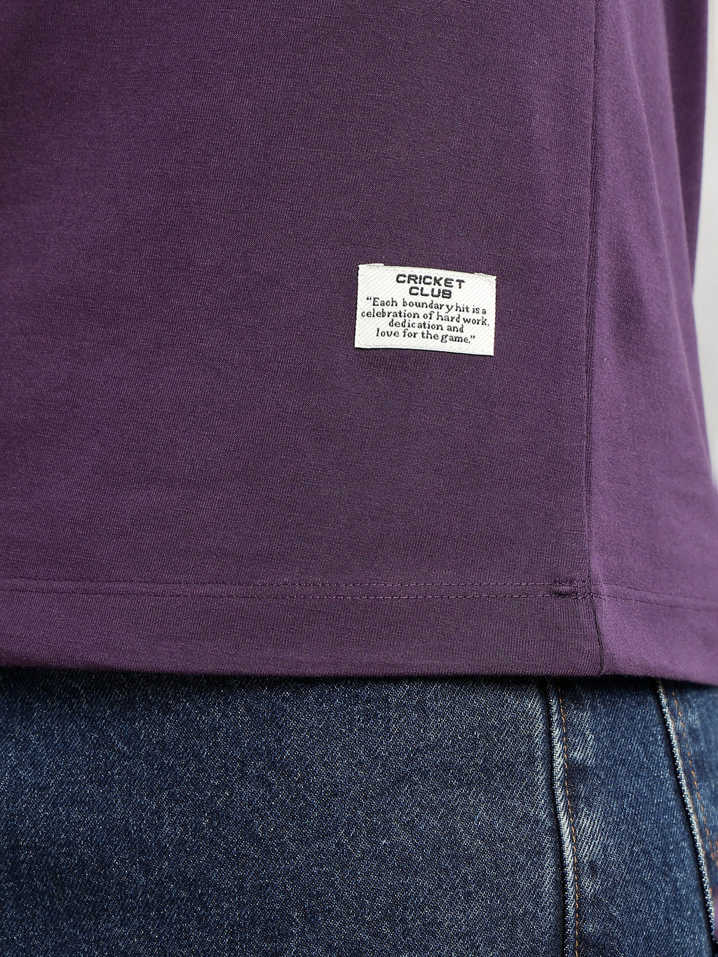 Thomas Scott Men Purple Cricket Club Collection Regular Fit Round Neck Long Sleeves Polycotton Solid Knitted T-shirt
