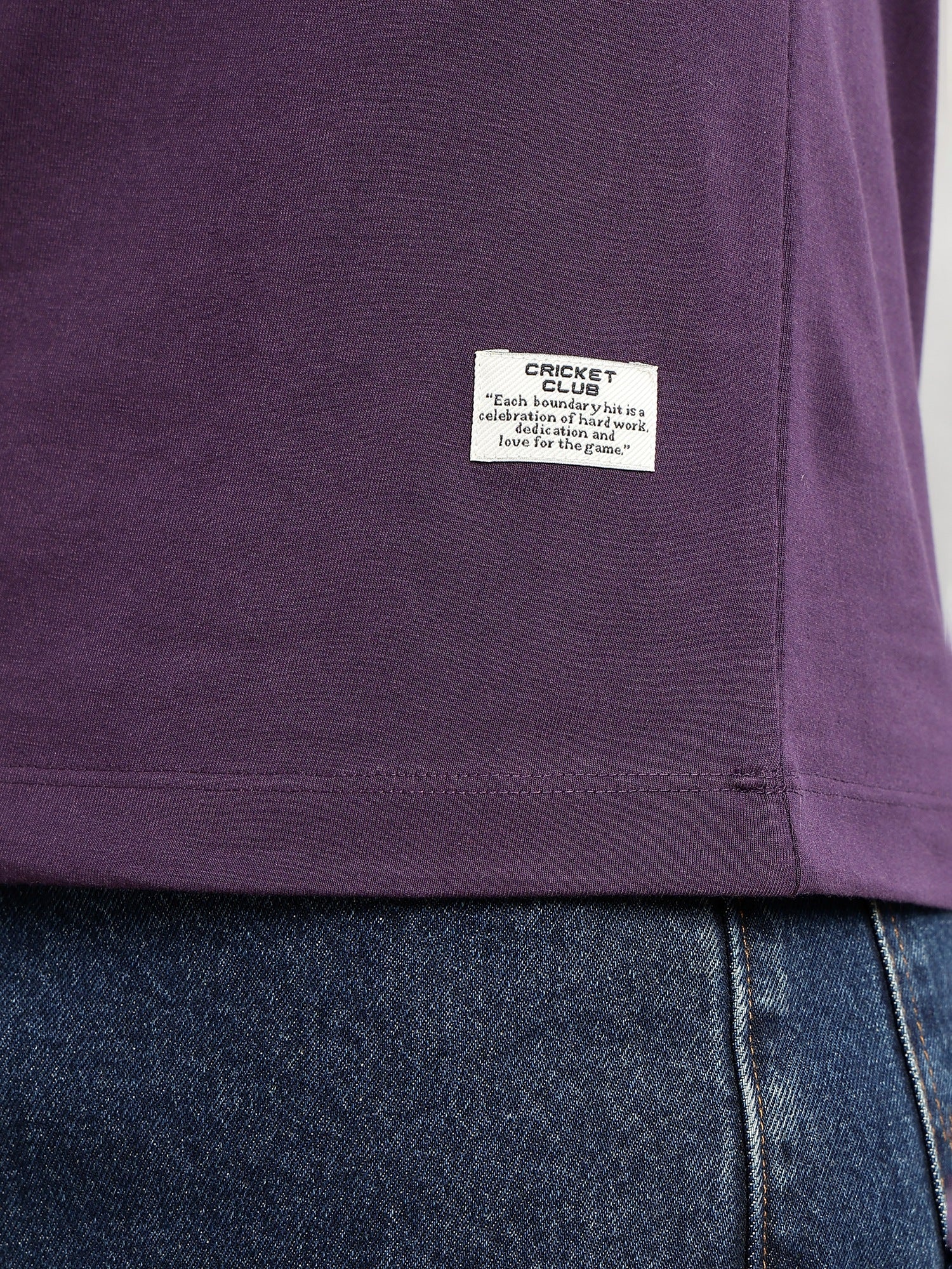 Thomas Scott Men Purple Cricket Club Collection Regular Fit Round Neck Long Sleeves Polycotton Solid Knitted T-shirt