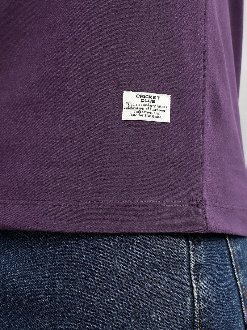 Thomas Scott Men Purple Cricket Club Collection Regular Fit Round Neck Long Sleeves Polycotton Solid Knitted T-shirt