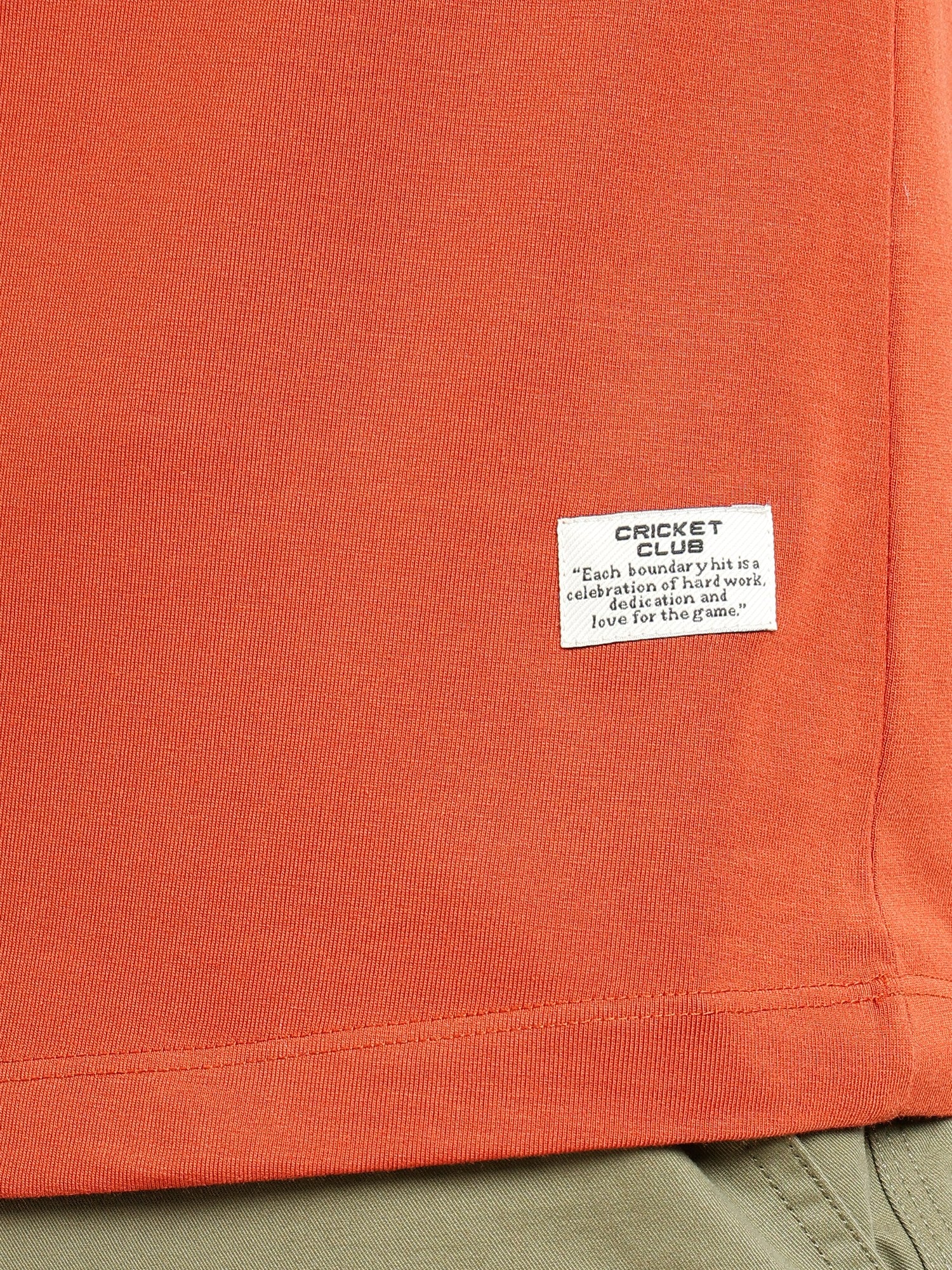 Thomas Scott Men Rust Cricket Club Collection Regular Fit Round Neck Long Sleeves Polycotton Solid Knitted T-shirt