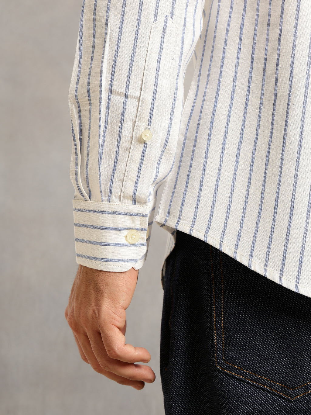 Thomas Scott Men Blue Cricket Club Collection Slim Fit Long Sleeves Button Down Collar Cotton Linen Oxford Shirt