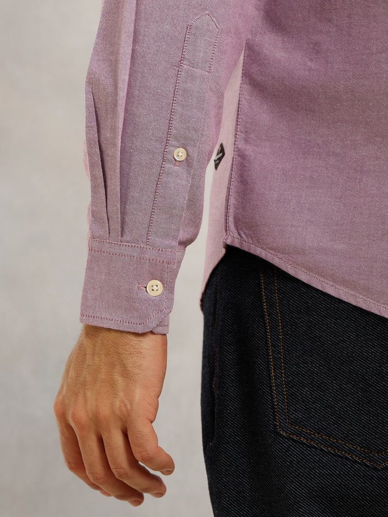 Thomas Scott Men Purple Slim Fit Long Sleeves Button-Down Collar Solid 100% Cotton Oxford Casual Shirt