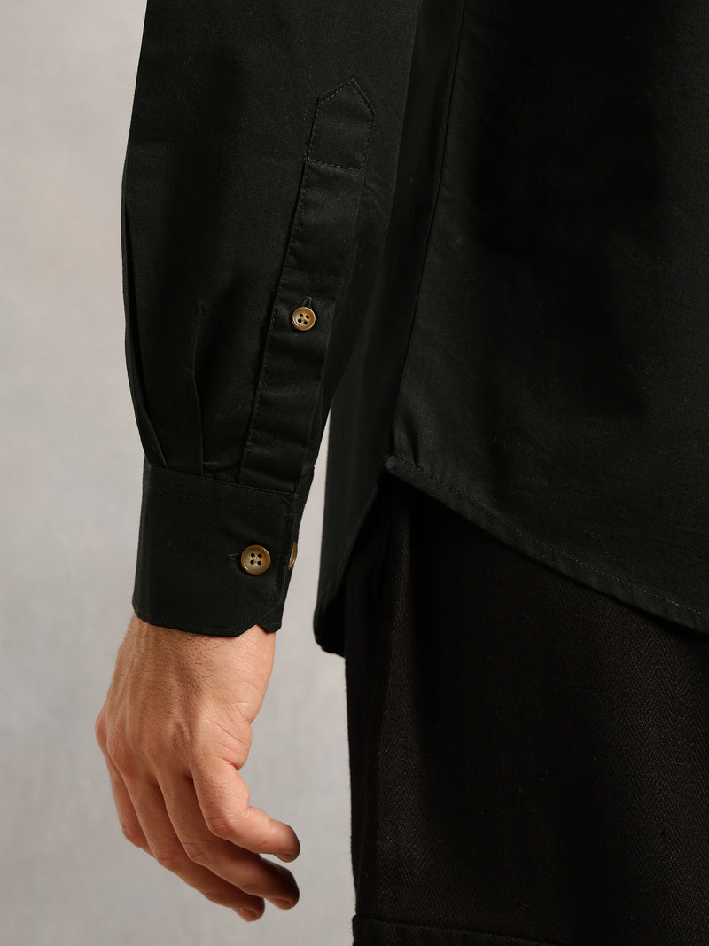 Thomas Scott Men Bottle Green1 Regular Fit Long Roll-Up Sleeves Spread Collar Solid 100% Cotton Casual Shirt