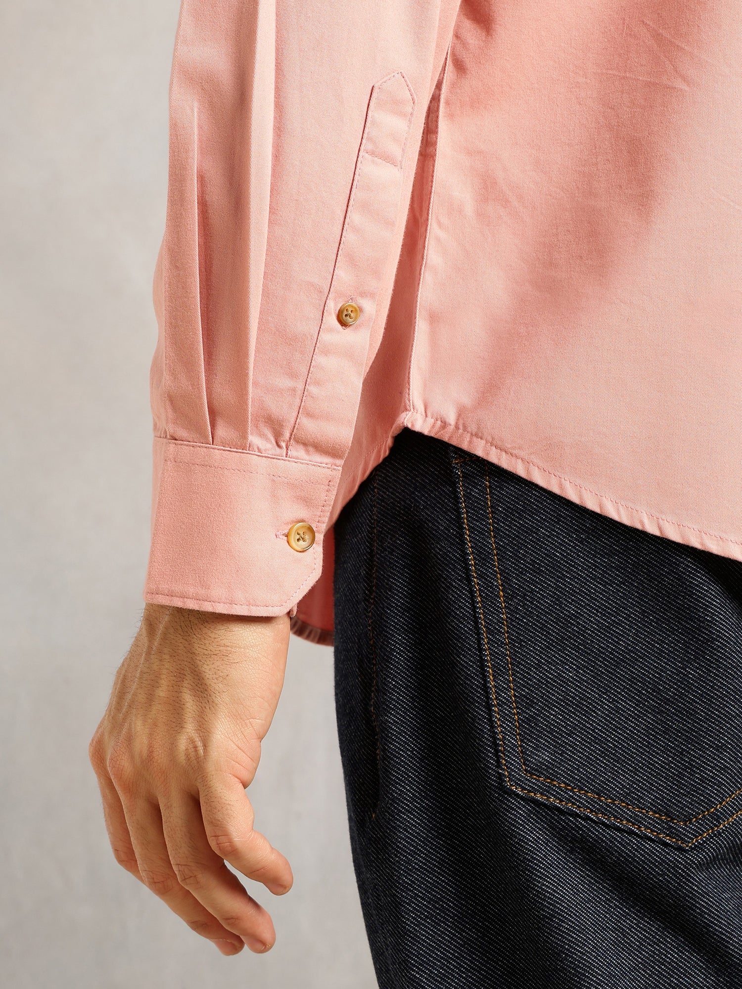 Thomas Scott Men Peach Regular Fit Long Roll-Up Sleeves Spread Collar Solid 100% Cotton Casual Shirt