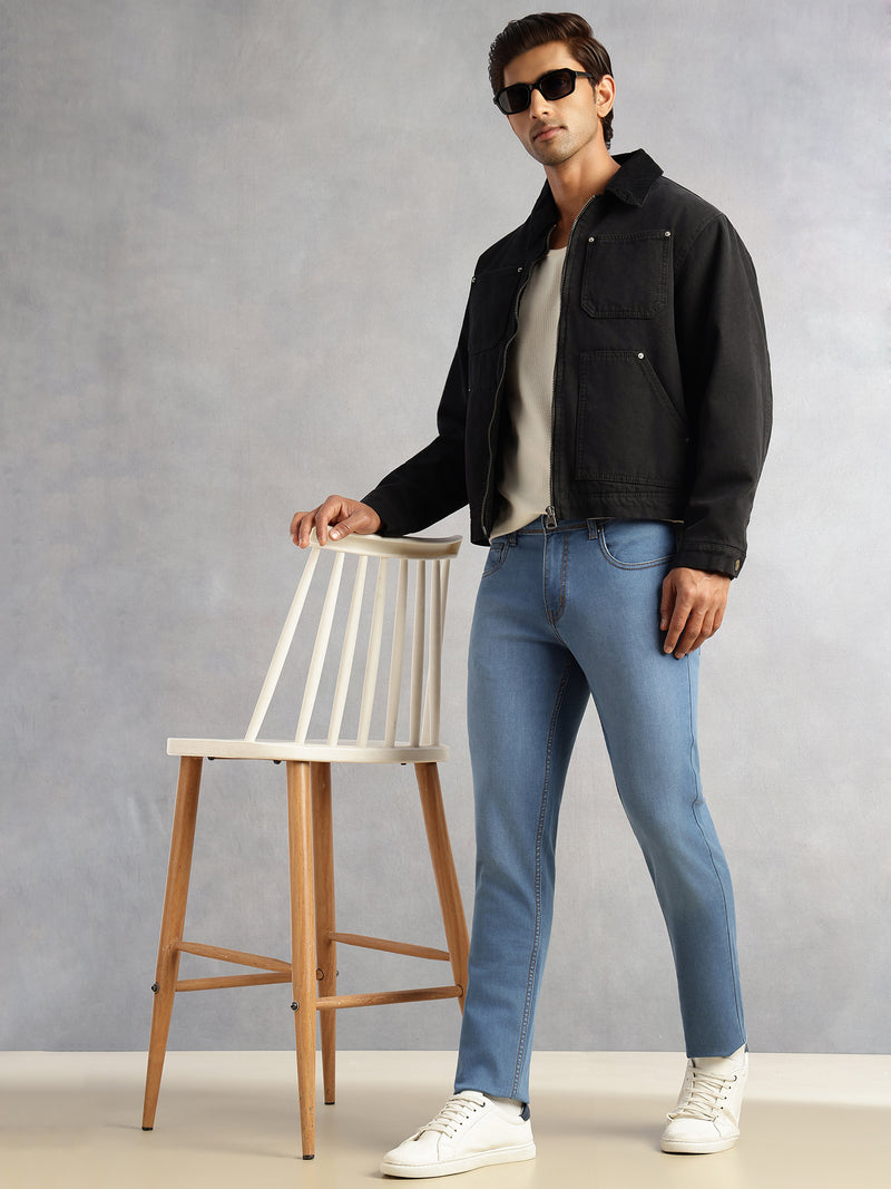 Thomas Scott Men Mid Blue Slim Fit Light Shade Mid-Rise Clean Look 5 Pocket Design Stretchable Jeans