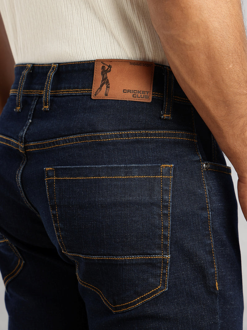 Thomas Scott Men Dark Blue Slim Fit Dark Shade Mid-Rise Clean Look 5 Pocket Design Stretchable Jeans