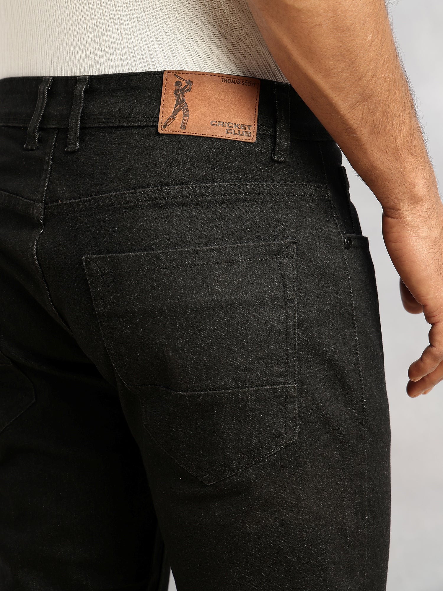 Thomas Scott Men Black Smart Dark Shade Slim Fit Mid-Rise Clean Look 5 Pocket Design Stretchable Jeans