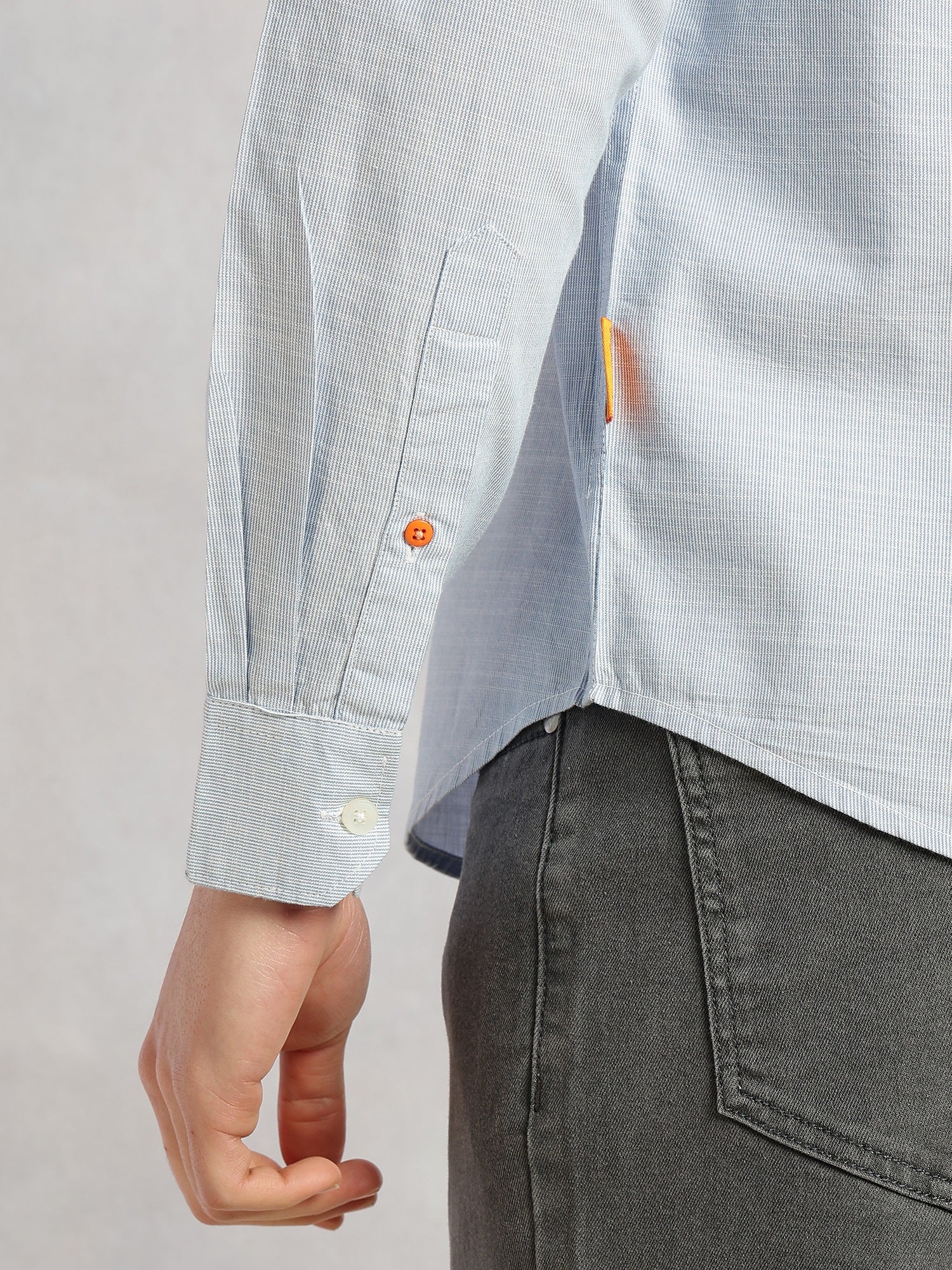 Thomas Scott Men Blue Cricket Club Collection Slim Fit Long Sleeves Spread Collar Pinstripe Cotton Linen Casual Shirt