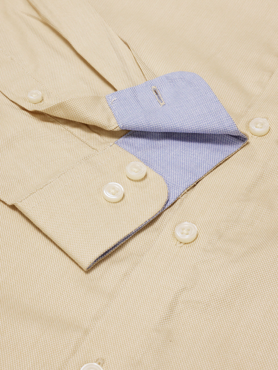 Thomas Scott Men Beige Plus Size Smart Long Sleeves Regular Fit Spread Collar Solid 100% Cotton Formal Shirt