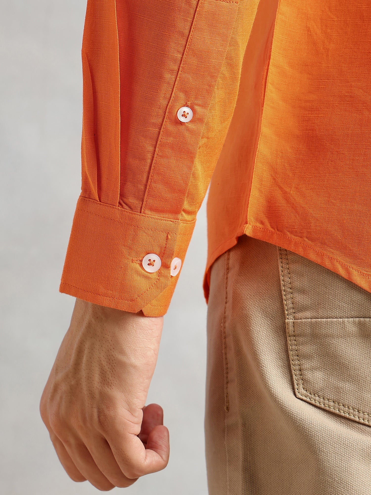 Thomas Scott Men Orange Premium Cricket Club Collection Slim Fit Button Down Collar Cotton Linen Casual Shirt