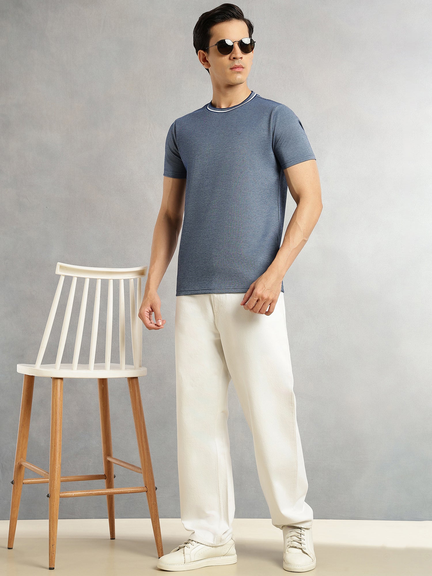 Thomas Scott Men Navy Regular Fit Short Sleeves Round Neck Solid Knitted Tshirt