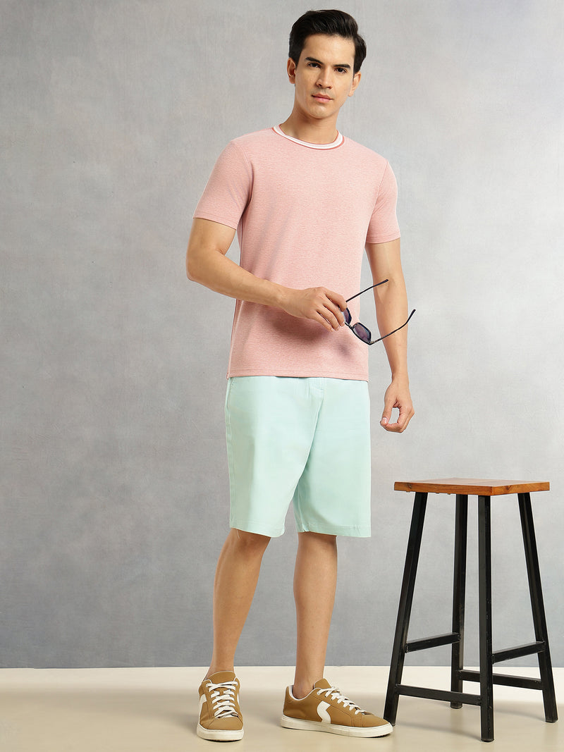 Thomas Scott Men Peach Regular Fit Short Sleeves Round Neck Solid Knitted Tshirt