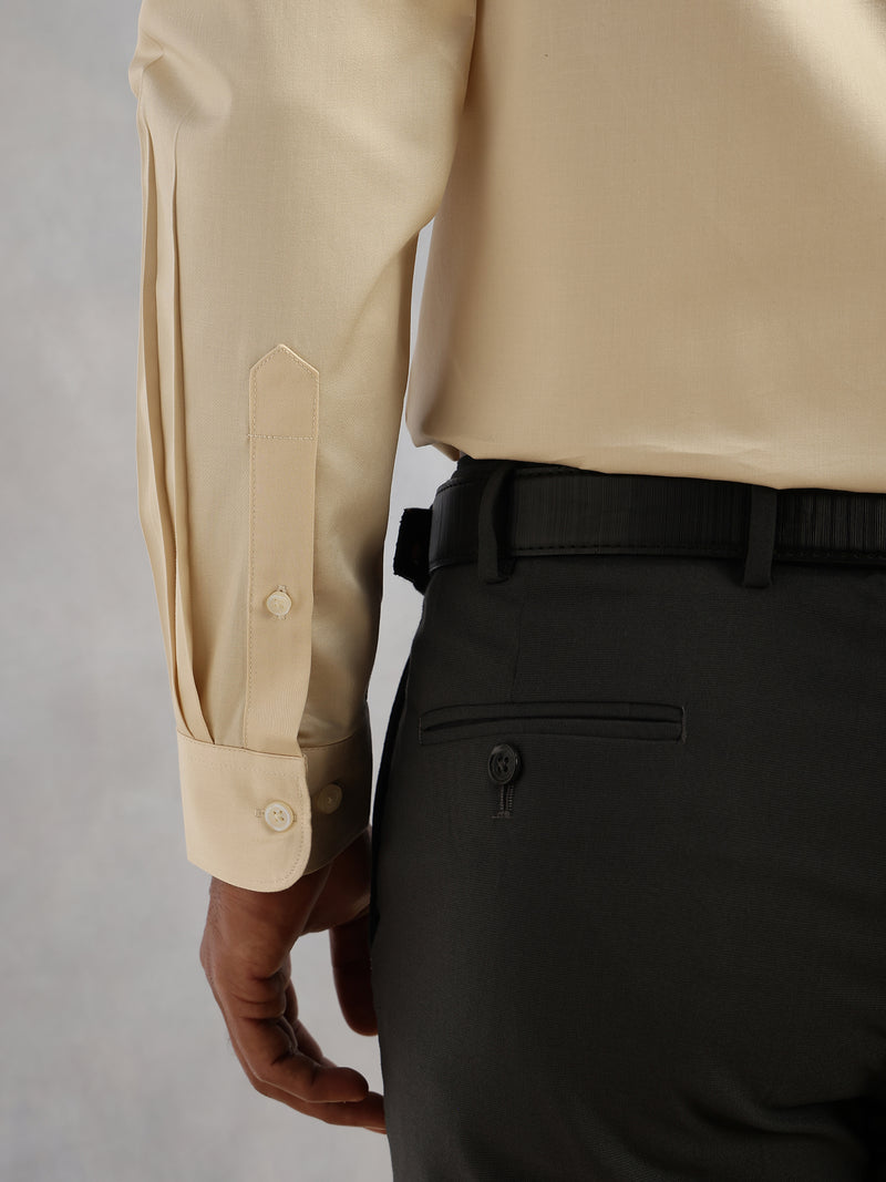 Thomas Scott Men Beige Regular Fit Long Sleeves Spread Collar Solid 100% Cotton Formal Shirt