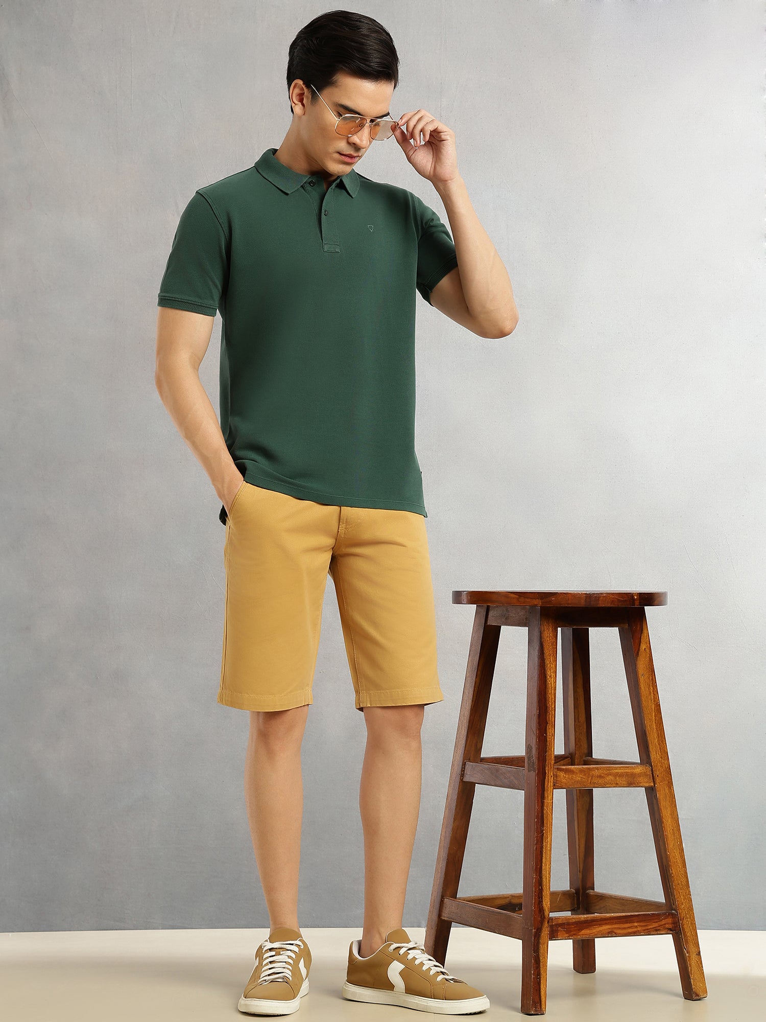 Thomas Scott Men Green Short Sleeves Regular Fit Solid 100% Cotton Polo Collar Knitted T-shirt
