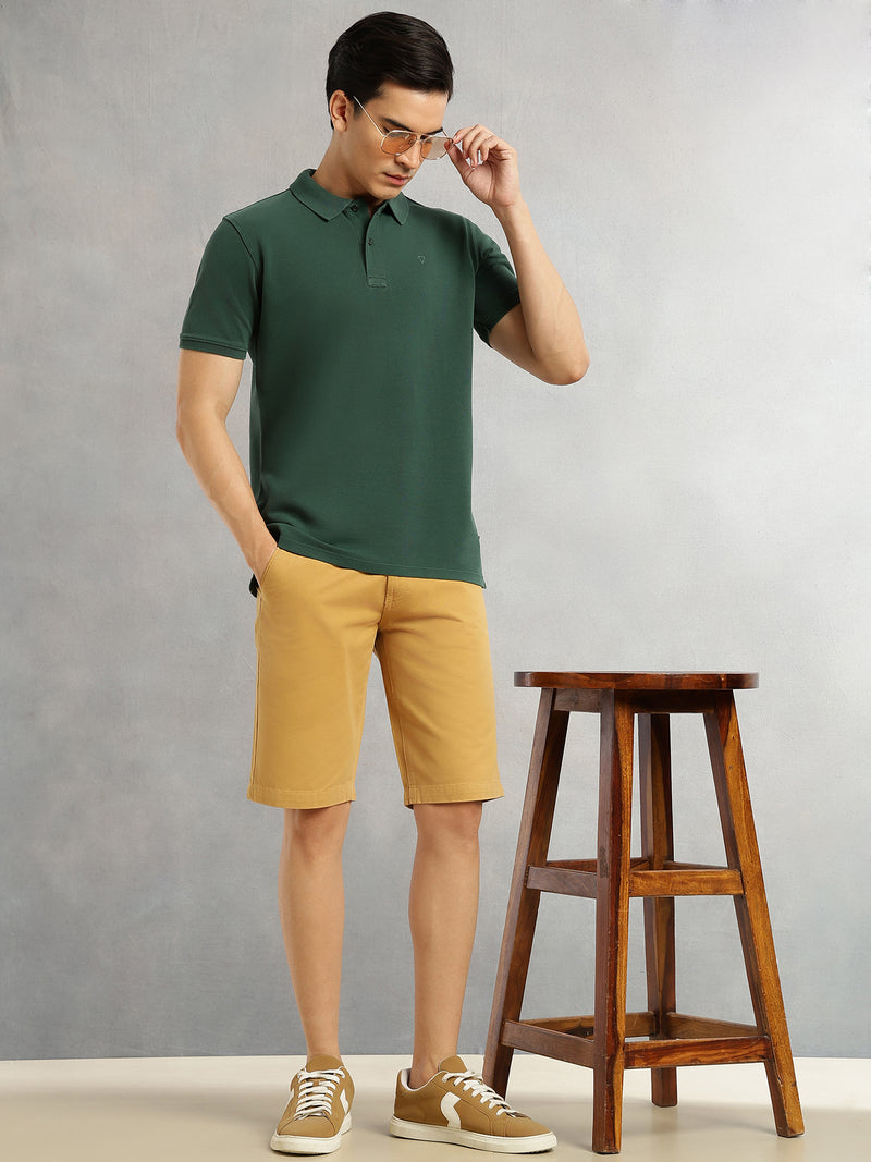 Thomas Scott Men Green Short Sleeves Regular Fit Solid 100% Cotton Polo Collar Knitted T-shirt