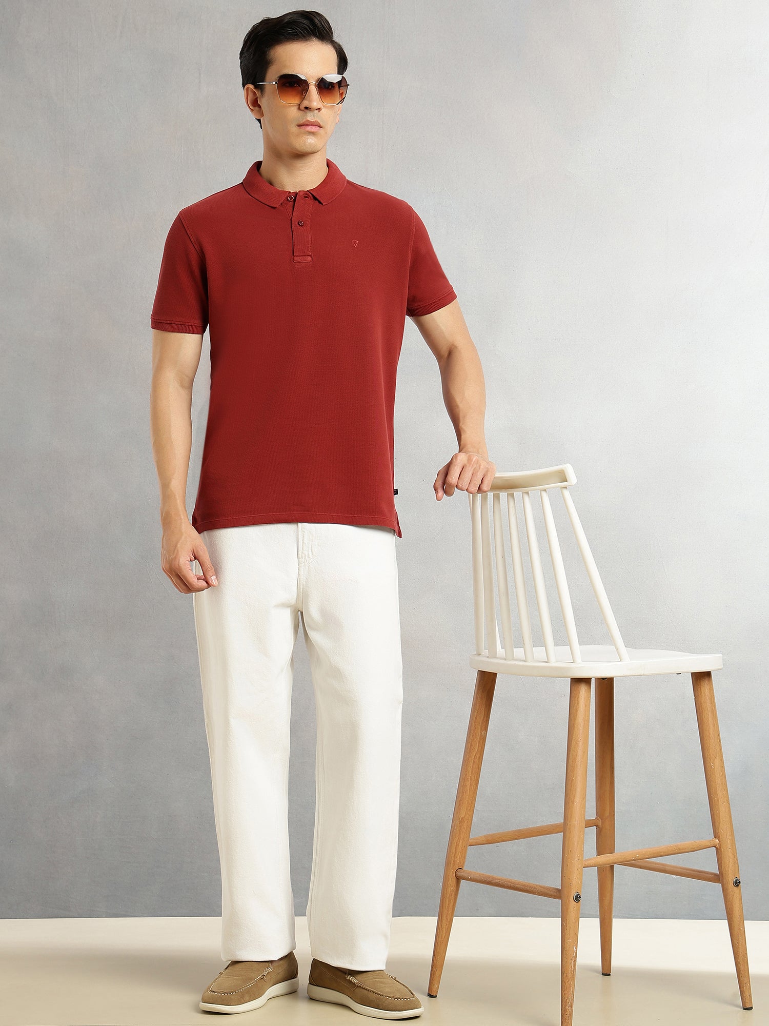 Thomas Scott Men Red Short Sleeves Regular Fit Solid 100% Cotton Polo Collar Knitted T-shirt