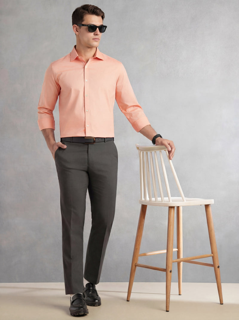 Thomas Scott Men Orange Regular Fit Long Sleeves Spread Collar 100% Cotton Oxford Formal Shirt