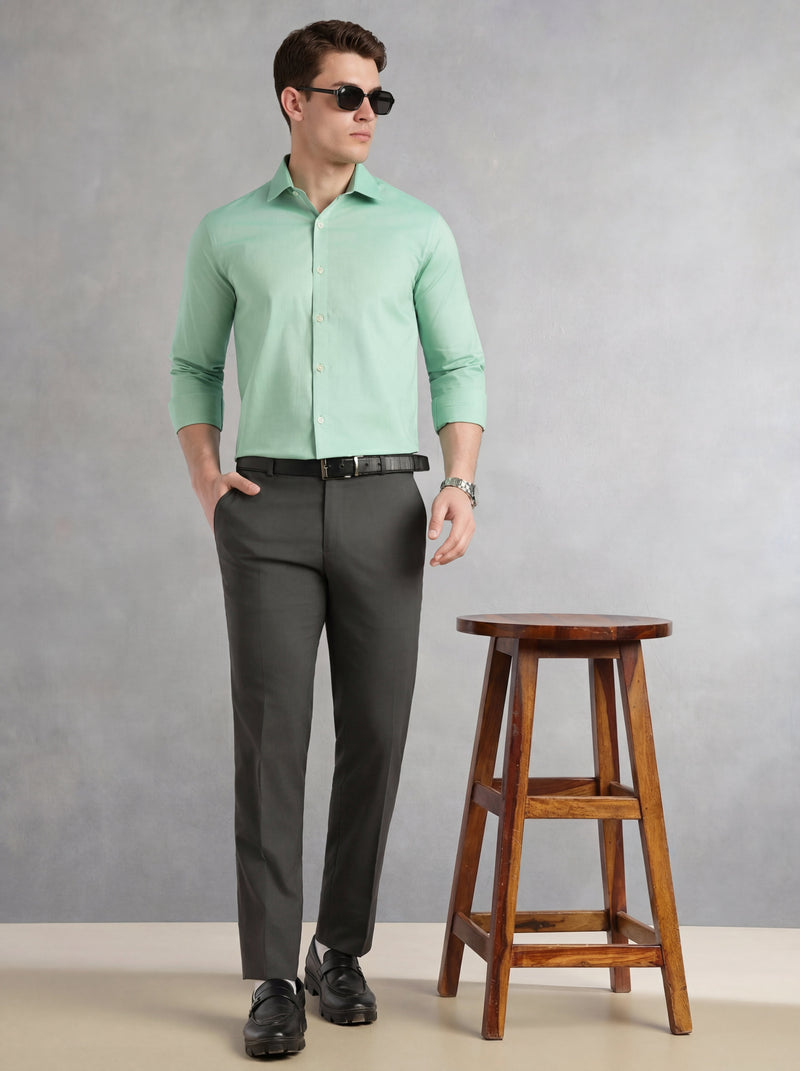 Thomas Scott Men Green Regular Fit Long Sleeves Spread Collar 100% Cotton Oxford Formal Shirt