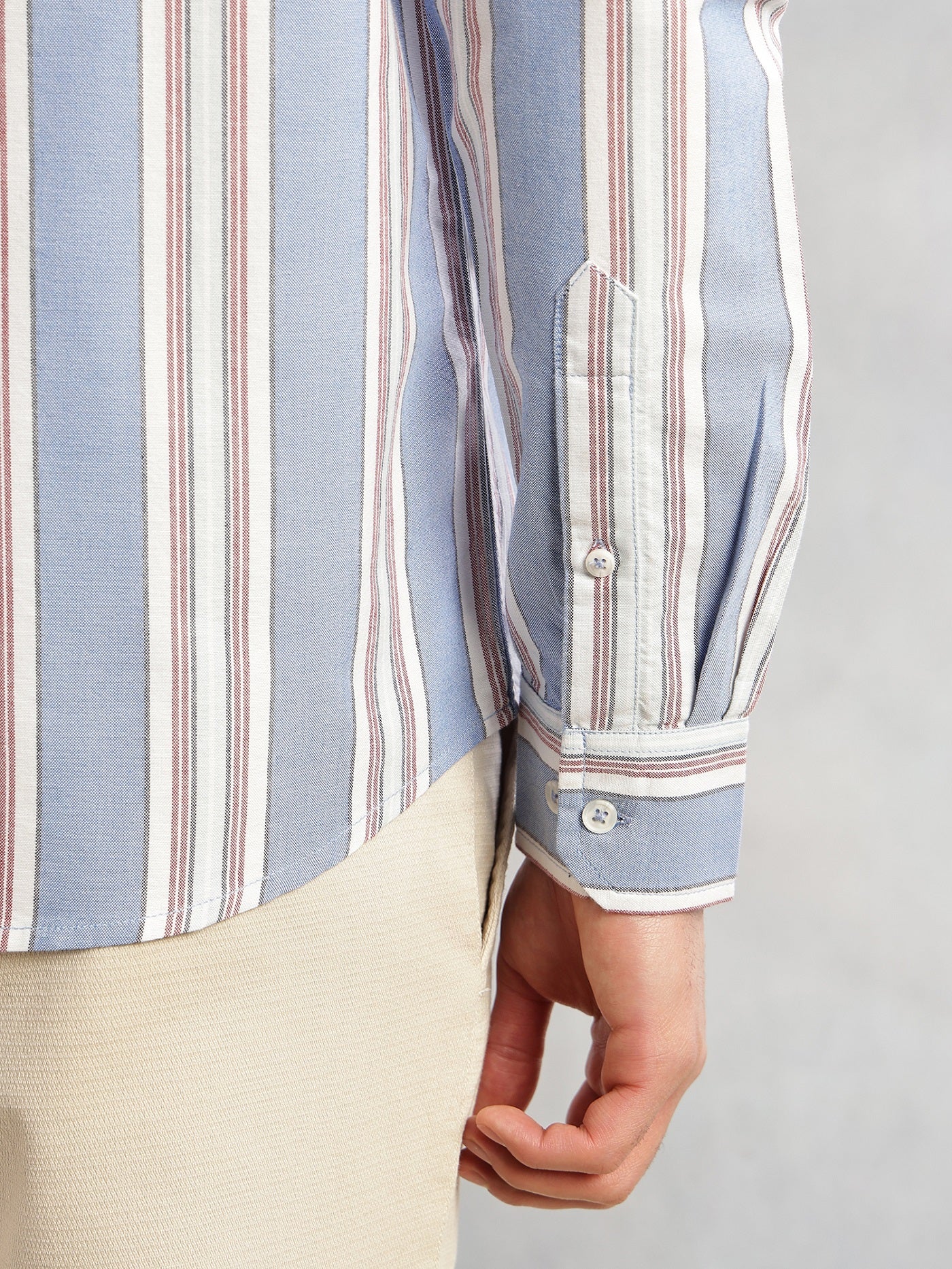 Thomas Scott Men Blue Cricket Club Collection Slim Fit Long Sleeves Button-Down Collar Multi Stripes 100% Cotton Casual Shirt
