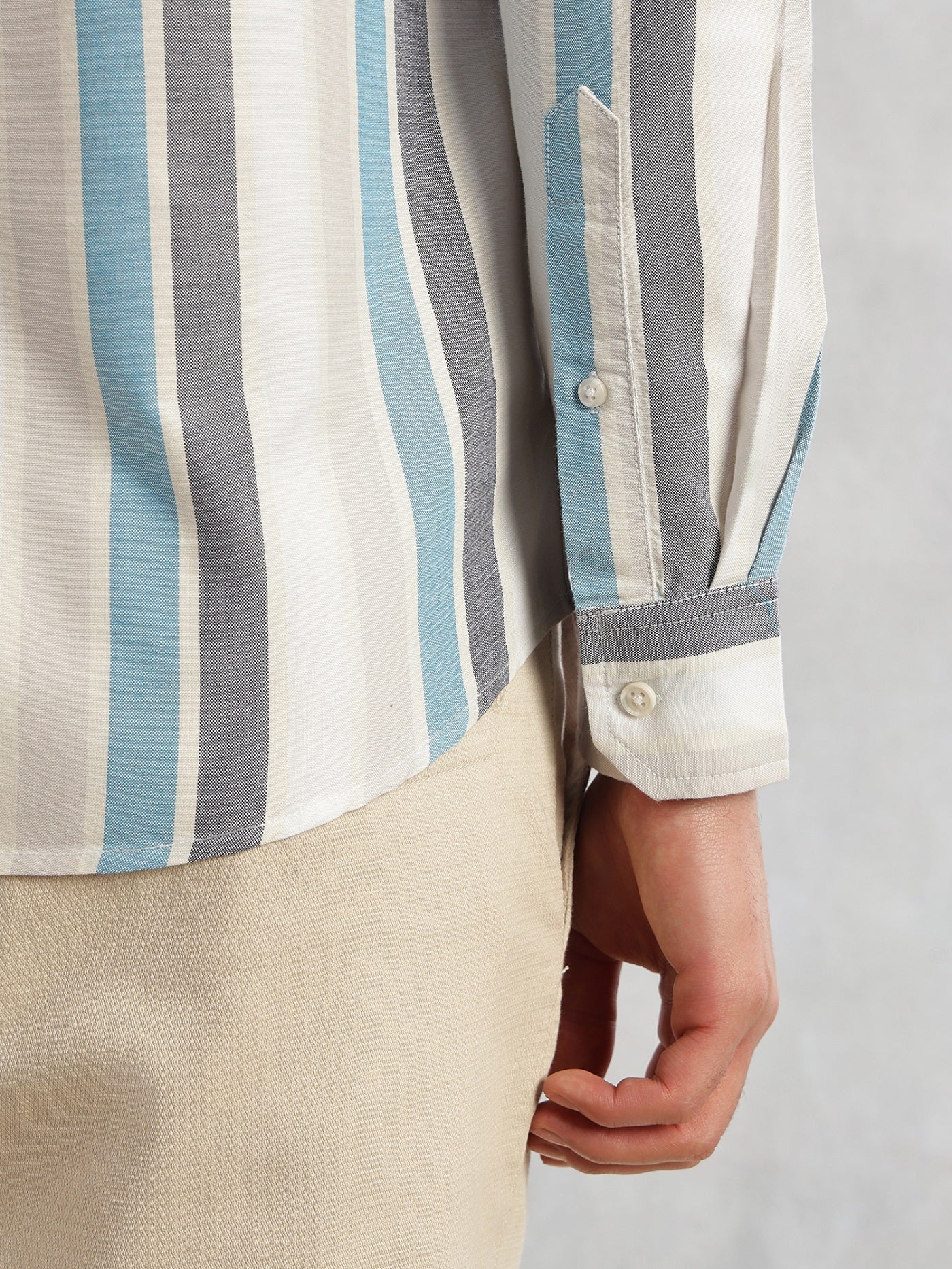 Thomas Scott Men Blue Cricket Club Collection Slim Fit Long Sleeves Button Down Collar Multi Stripes Oxford Casual Shirt
