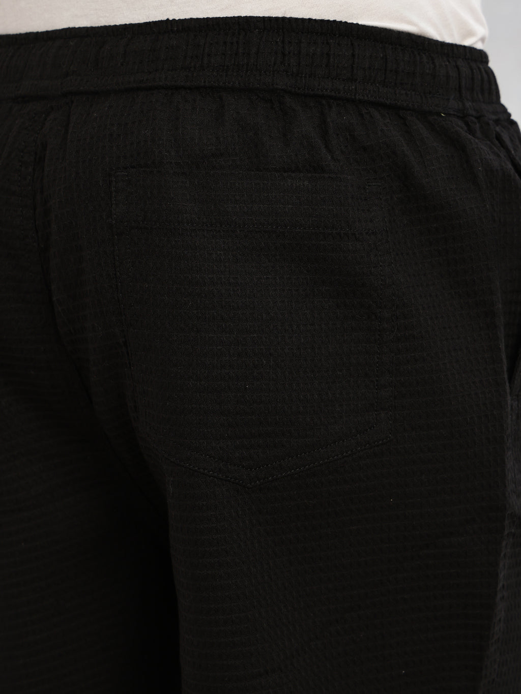 Thomas Scott Men Black Cricket Club Collection Straight Fit Textured Waffle Cotton Shorts
