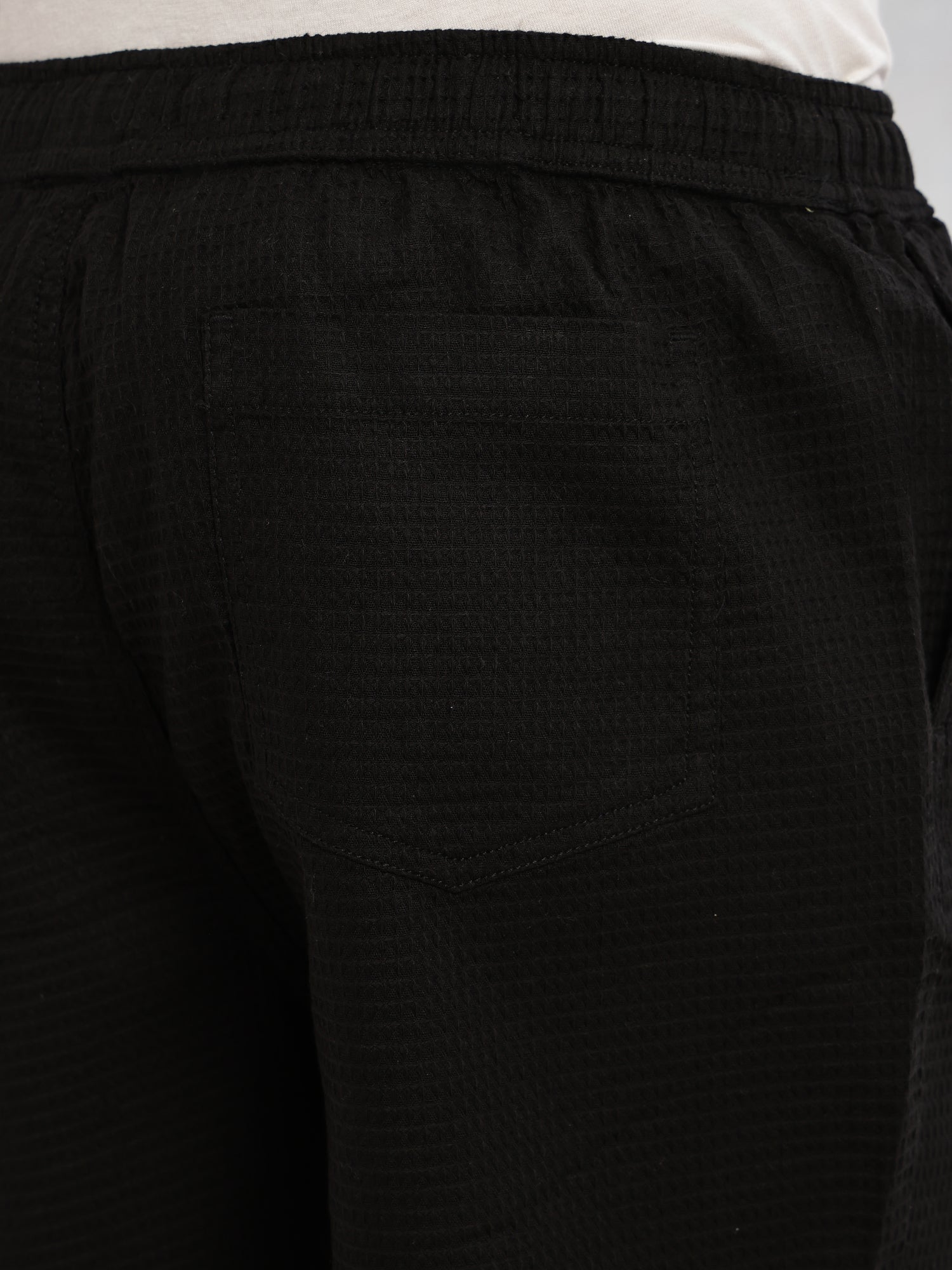 Thomas Scott Men Black Cricket Club Collection Straight Fit Textured Waffle Cotton Shorts