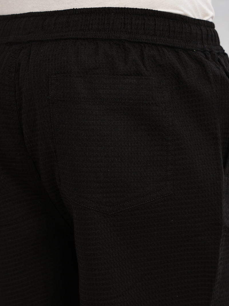 Thomas Scott Men Black Cricket Club Collection Straight Fit Textured Waffle Cotton Shorts