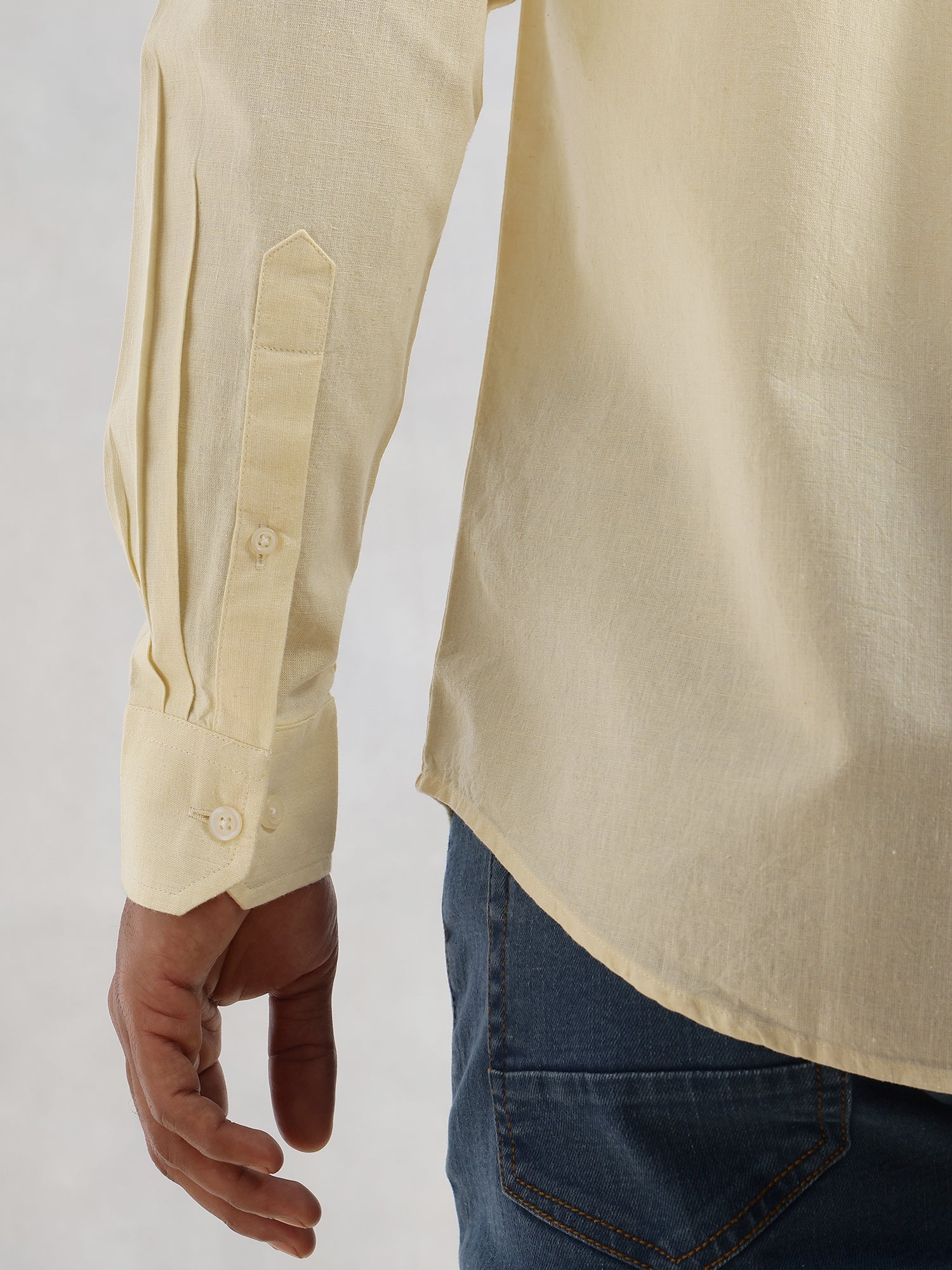 Thomas Scott Men Yellow Cricket Club Collection Slim Fit Long Sleeves Spread Collar Solid Cotton Linen Shirt