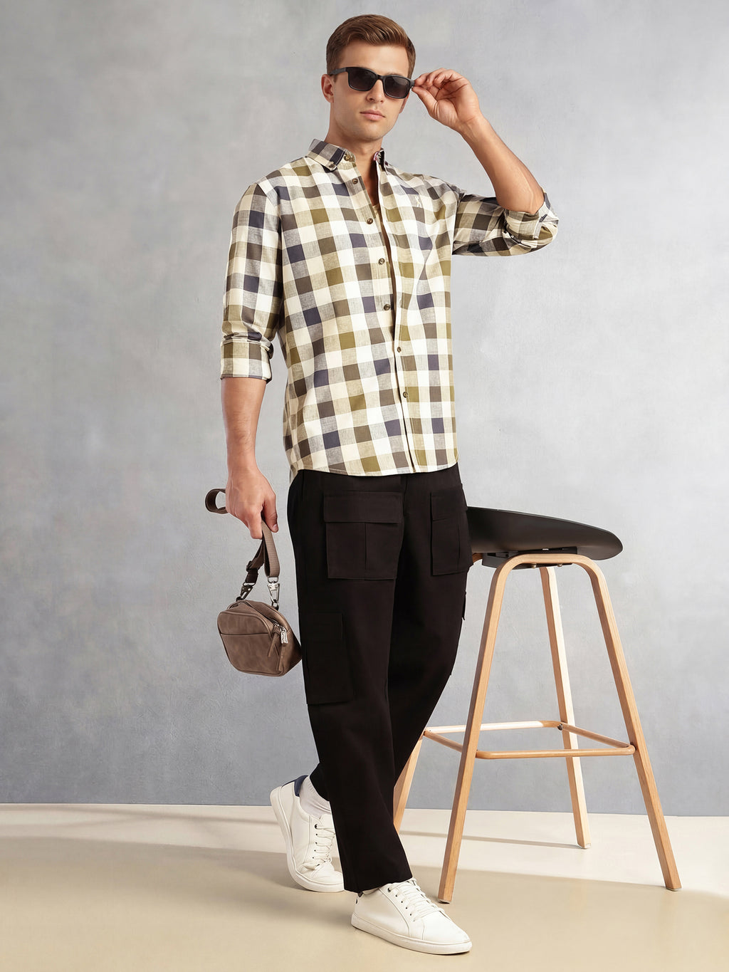 Thomas Scott Men Navy Cricket Club Collection Long Sleeves Button-Down Collar Cotton Linen Gingham Checks Shirt