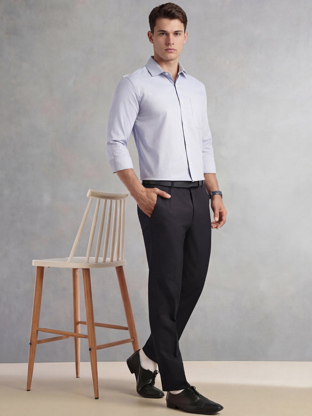 Thomas Scott Men Blue Regular Fit Long Sleeves Spread Collar with Contrast Fabric Solid 100% Cotton Formal Shirt