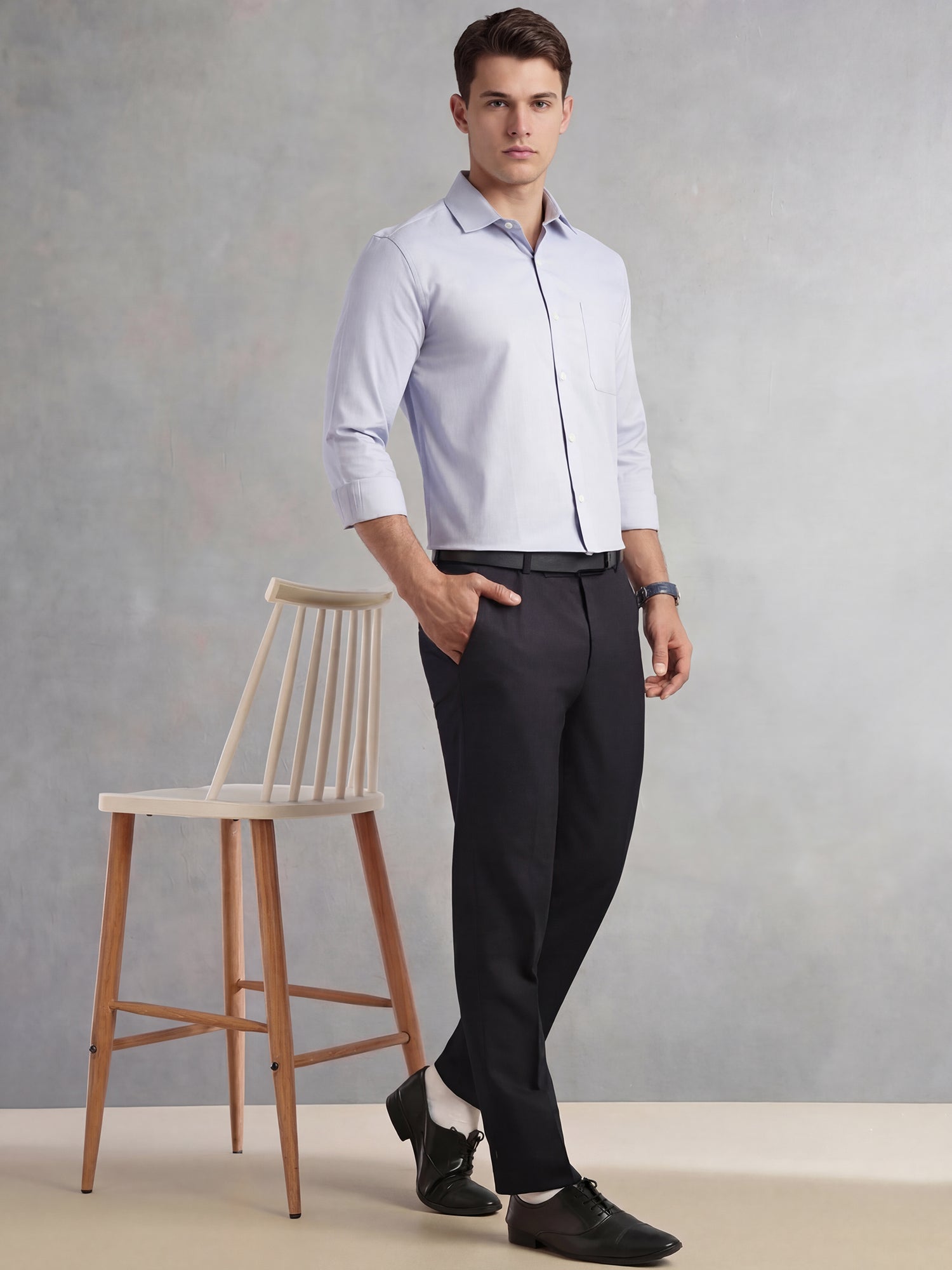 Thomas Scott Men Blue Regular Fit Long Sleeves Spread Collar with Contrast Fabric Solid 100% Cotton Formal Shirt