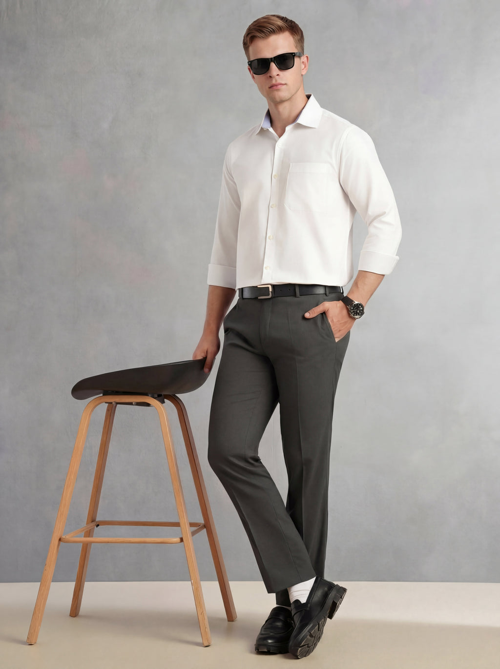 Thomas Scott Men White Regular Fit Long Sleeves Spread Collar with Contrast Fabric Solid 100% Cotton Formal Shirt