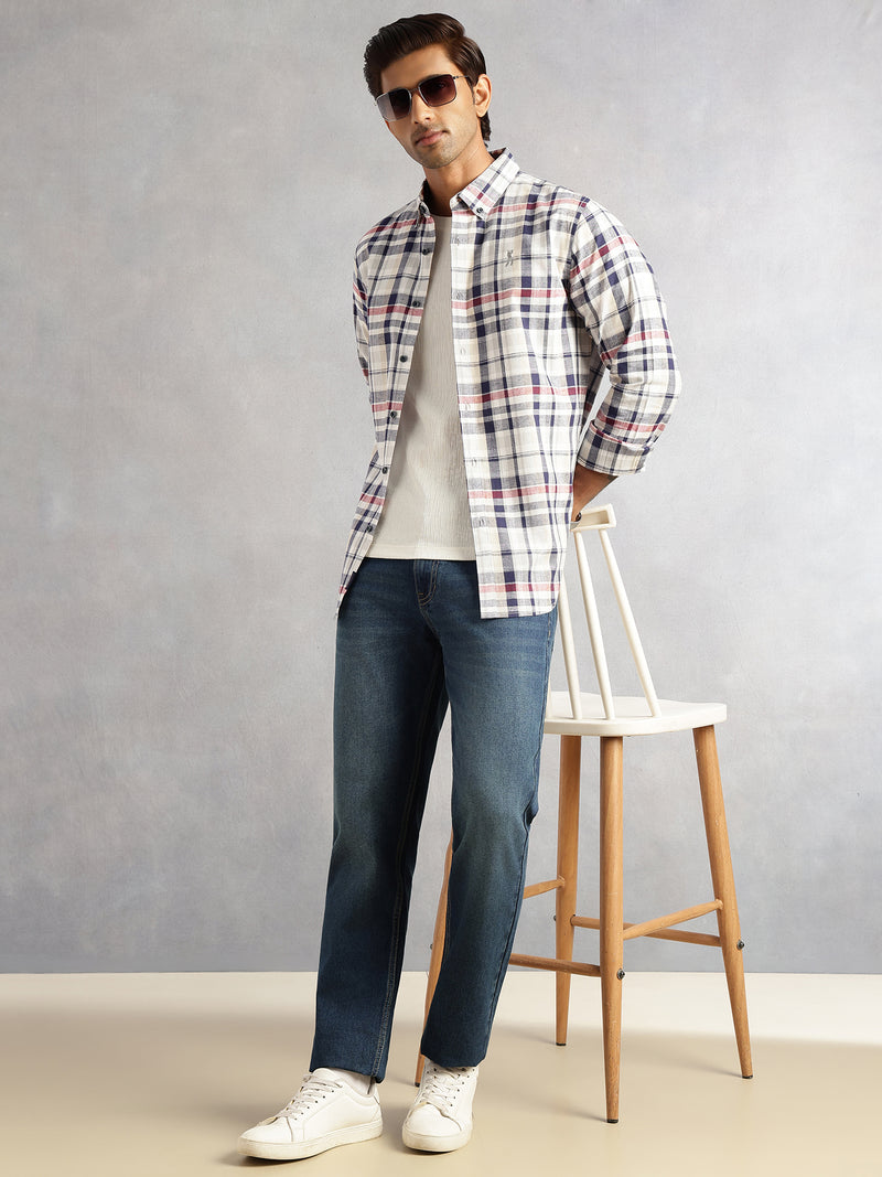 Thomas Scott Men Dark Blue Slim Fit Mid-Rise Light Shade Clean Look Non-Stretchable Jeans