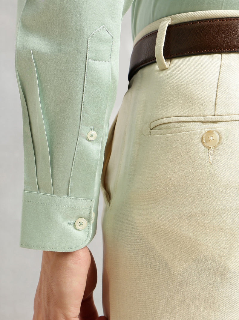 Thomas Scott Men Light Green Regular Fit Long Sleeves Spread Collar Solid 100% Cotton Formal Shirt