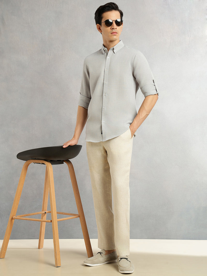 Thomas Scott Men Ice Slim Fit Long Sleeves Button-Down Collar Polyester Casual Shirt