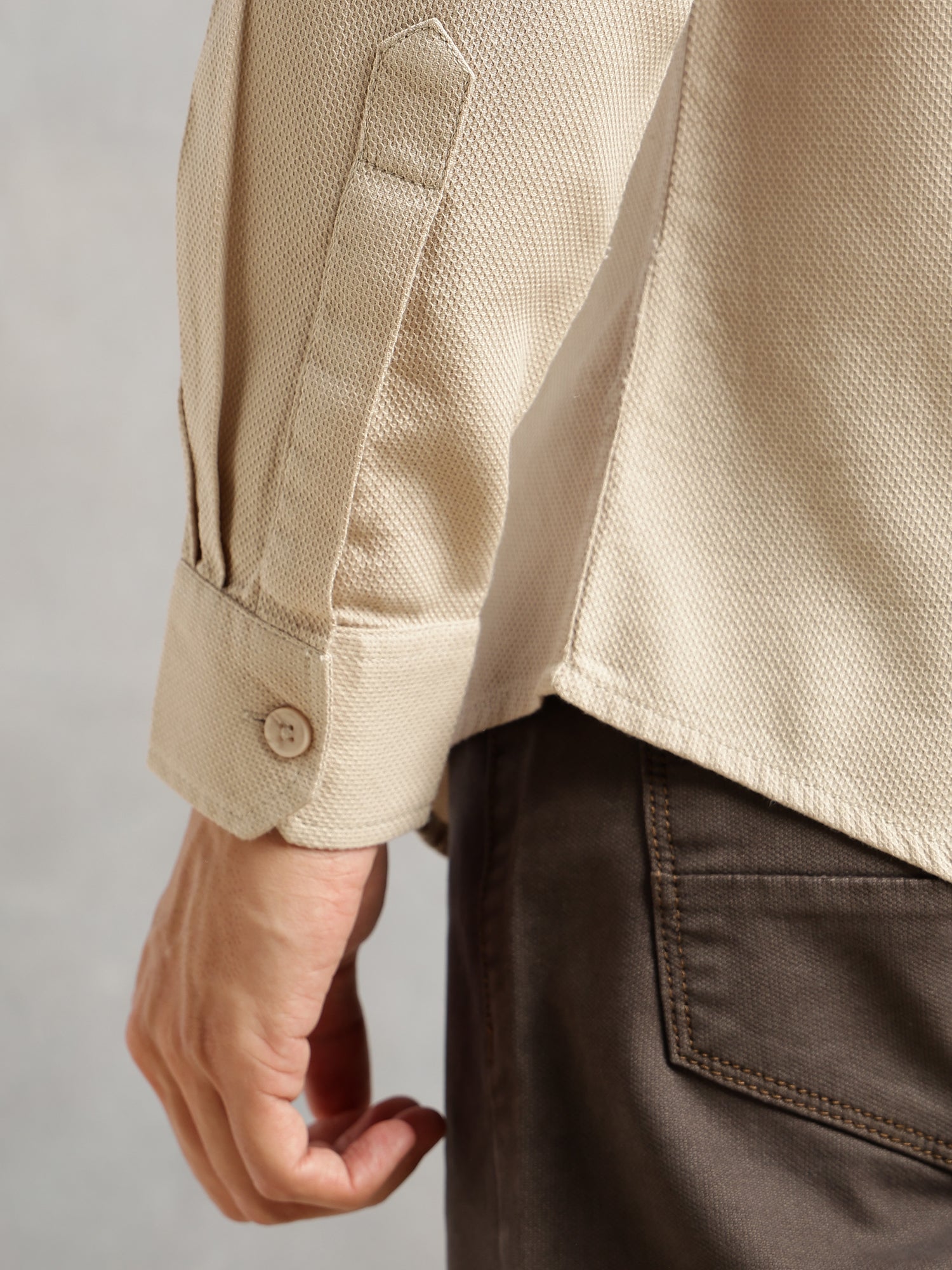Thomas Scott Men Beige Cricket Club Collection Men Slim Fit Cotton Casual Shirt-Dual Flap Pocket