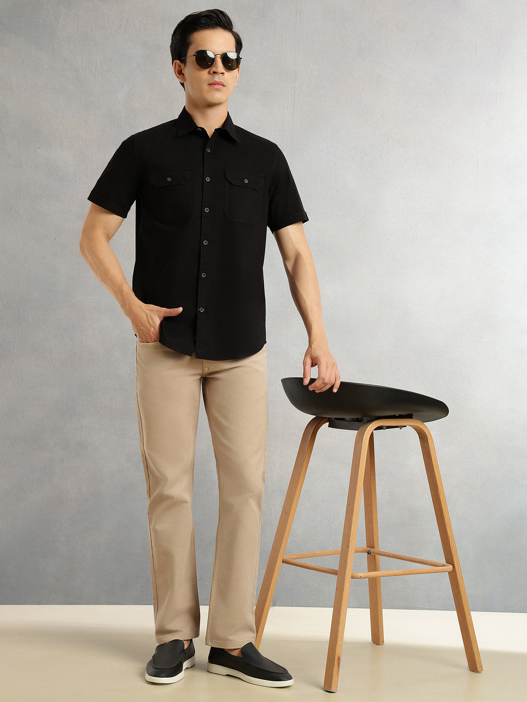 Thomas Scott Men Black Men Cricket Club Collection Premium Slim Fit Casual Shirt-Dual Flap Pockets With Short Sleeves