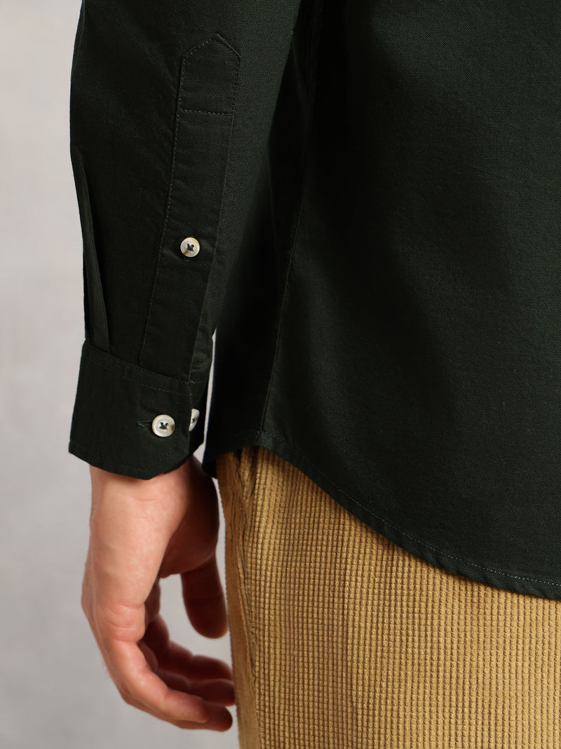 Thomas Scott Men Green Cricket Club Collection Slim Fit Oxford Cotton Casual Shirt with Spread Collar & Long Sleeves