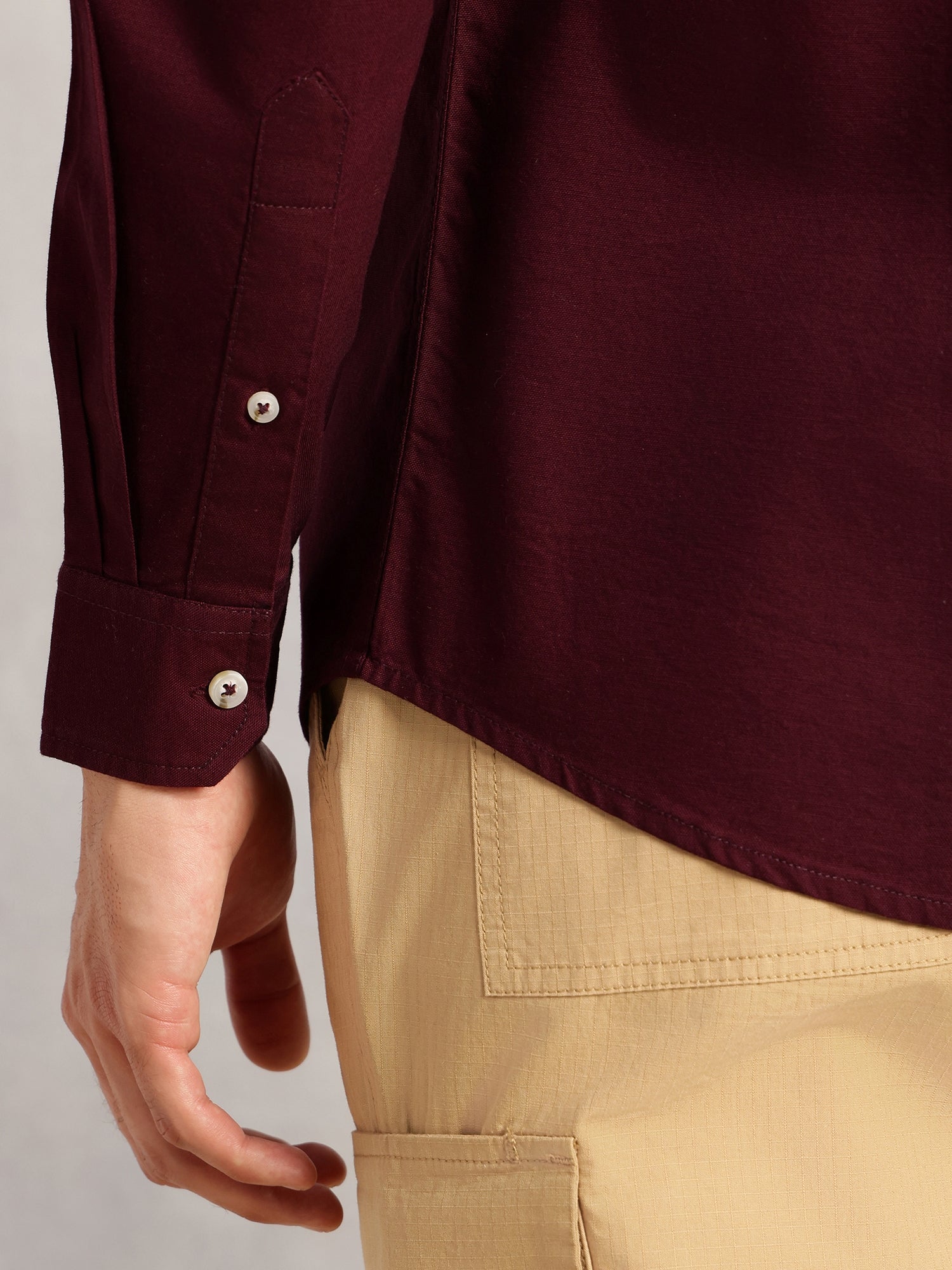 Thomas Scott Men Maroon Cricket Club Collection Slim Fit Oxford Cotton Casual Shirt with Spread Collar & Long Sleeves