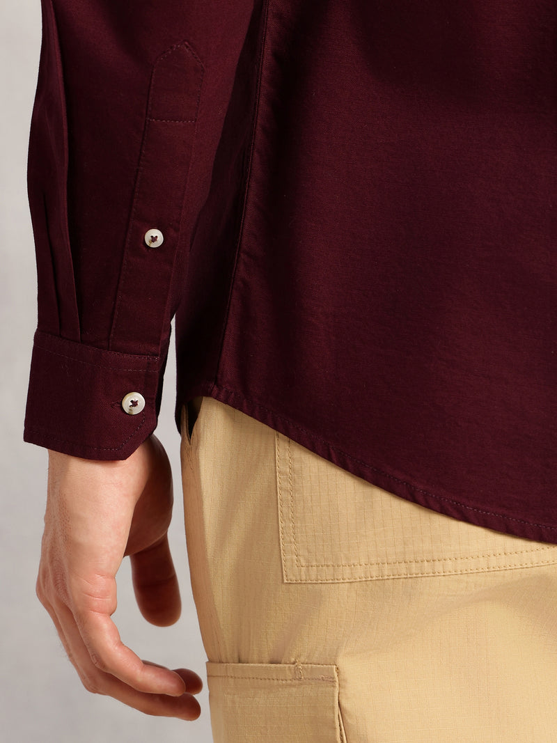 Thomas Scott Men Maroon Cricket Club Collection Slim Fit Oxford Cotton Casual Shirt with Spread Collar & Long Sleeves