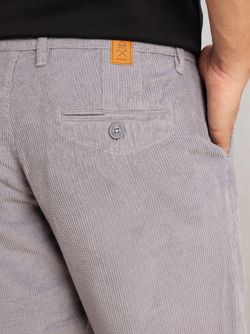 Thomas Scott Men Mid Blue Regular Fit Mid-Rise Textured 4 Pockets Design Corduroy Trouser