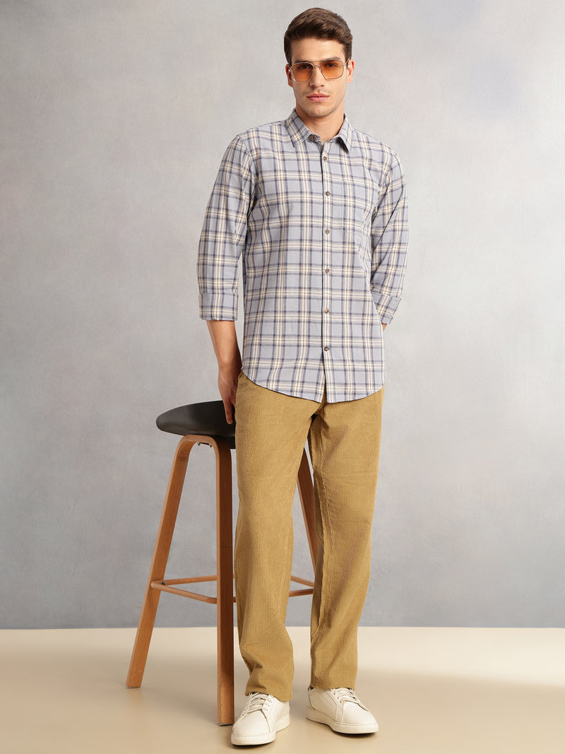 Thomas Scott Men Blue Regular Fit Long Sleeves Spread Collar Cotton Plaid Checked 100% Cotton Casual Shirt