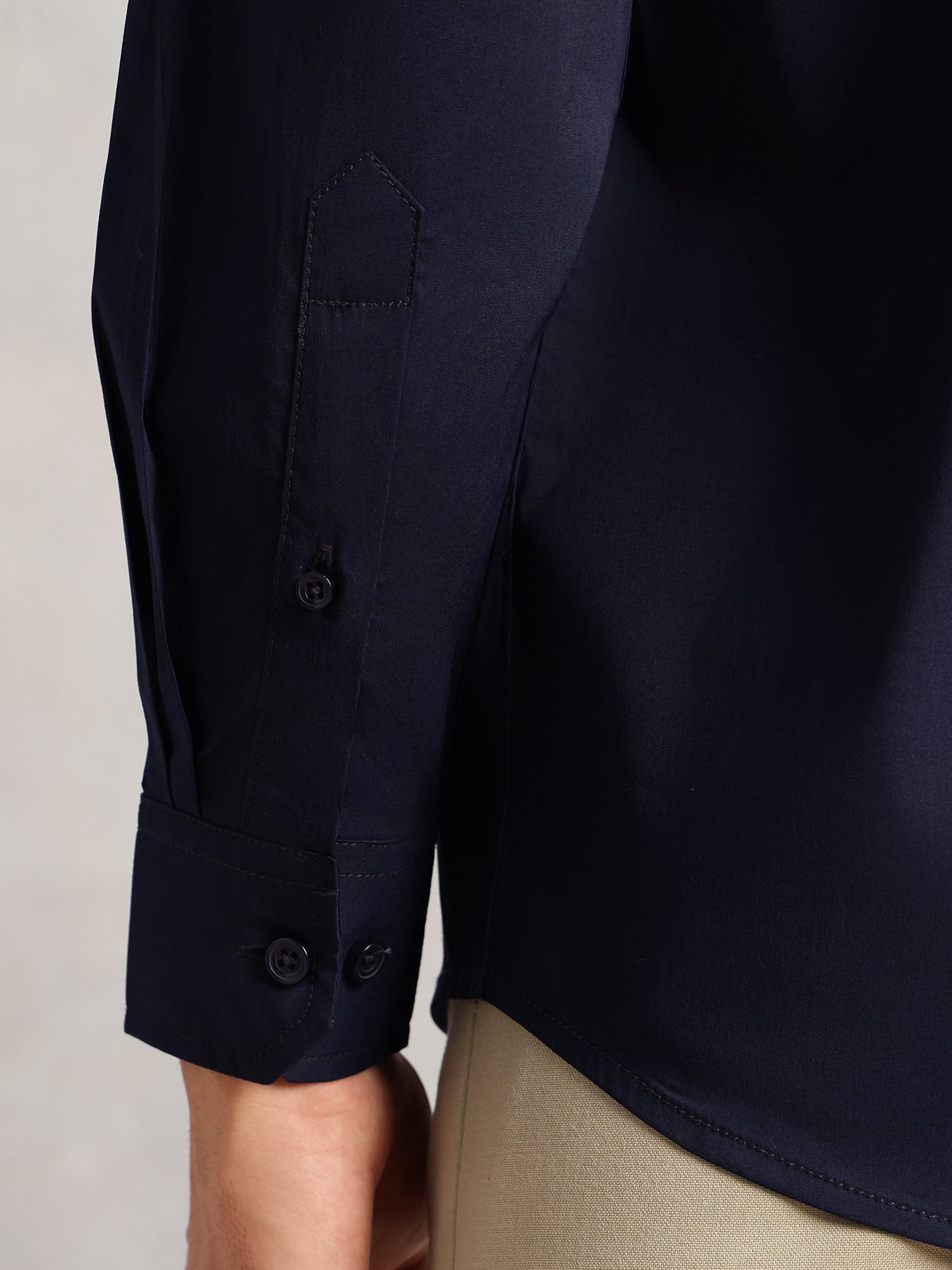 Thomas Scott Men Navy Premium Regular Fit Long Sleeves Spread Collar Solid 100% Cotton Formal Shirt