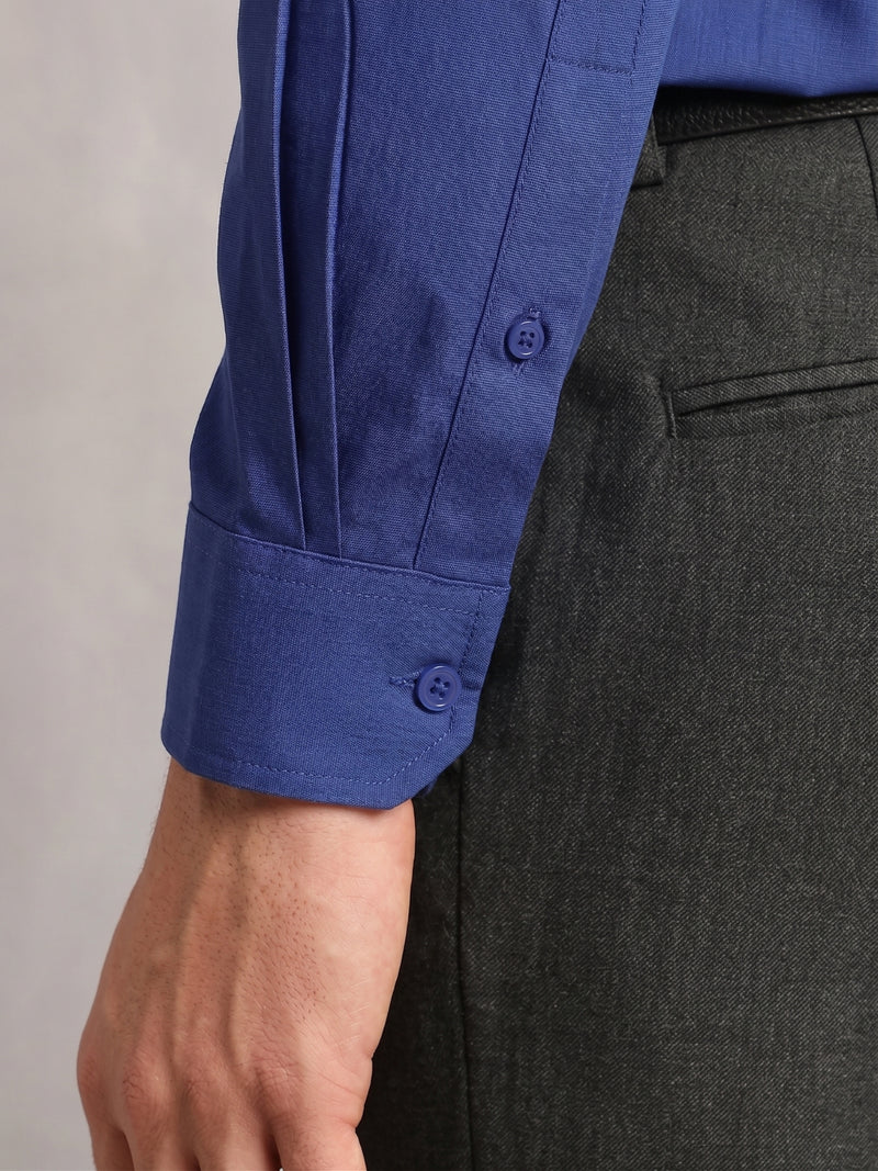 Thomas Scott Men Royal Blue Premium Regular Fit Long Sleeves Spread Collar Solid 100% Cotton Formal Shirt