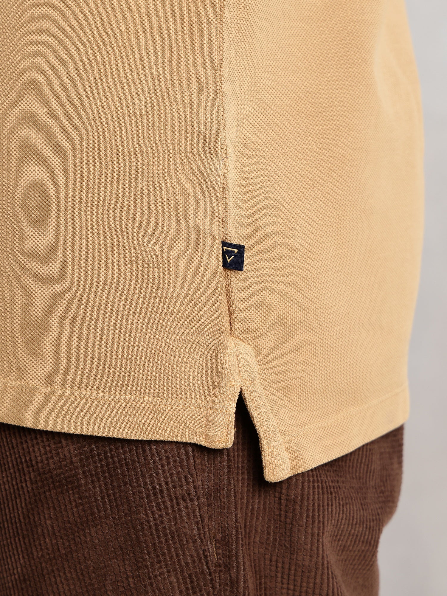 Thomas Scott Men Beige Regular Fit Solid Polo Collar Long Sleeve Pure Cotton Knitted T-shirt