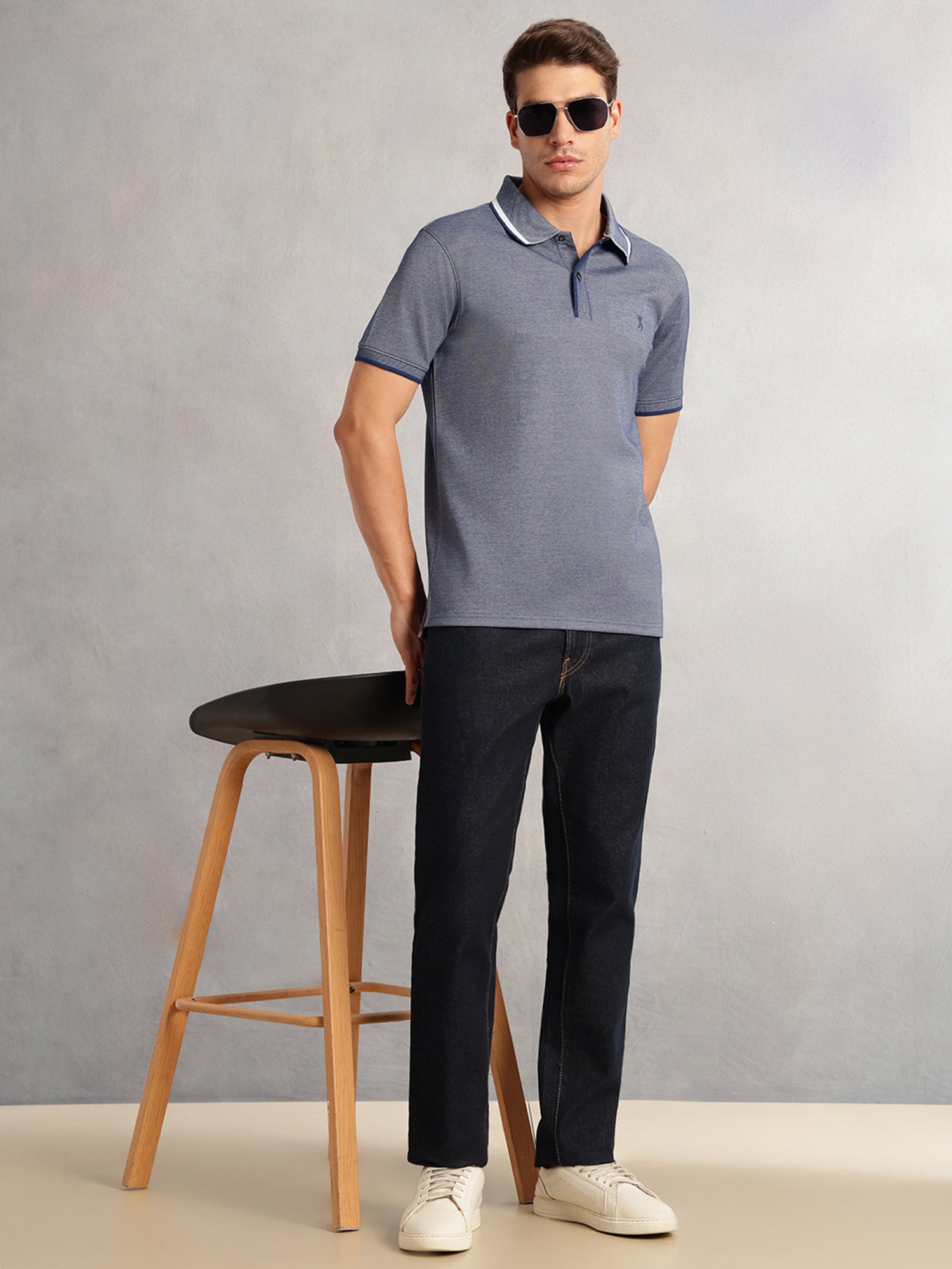 Thomas Scott Men Navy Cricket Club Collection Regular Fit Short Sleeves Solid Polo Collar Knitted T-Shirt